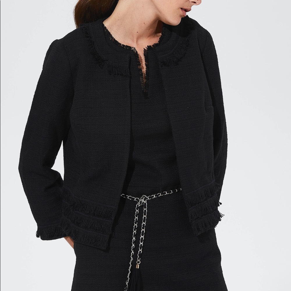 Karl Lagerfeld Paris Cropped Jacket. Black Tweed